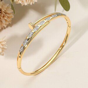 STAINLESS STEEL RHINESTONE NAIL BRACELET